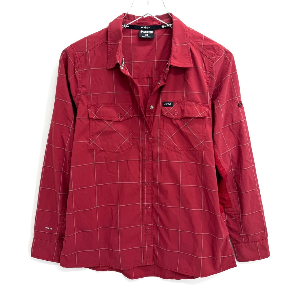 NRS LongSleeve Guide Shirt Womens M Red Plaid UPF 50 Fishing Paddling Rafting